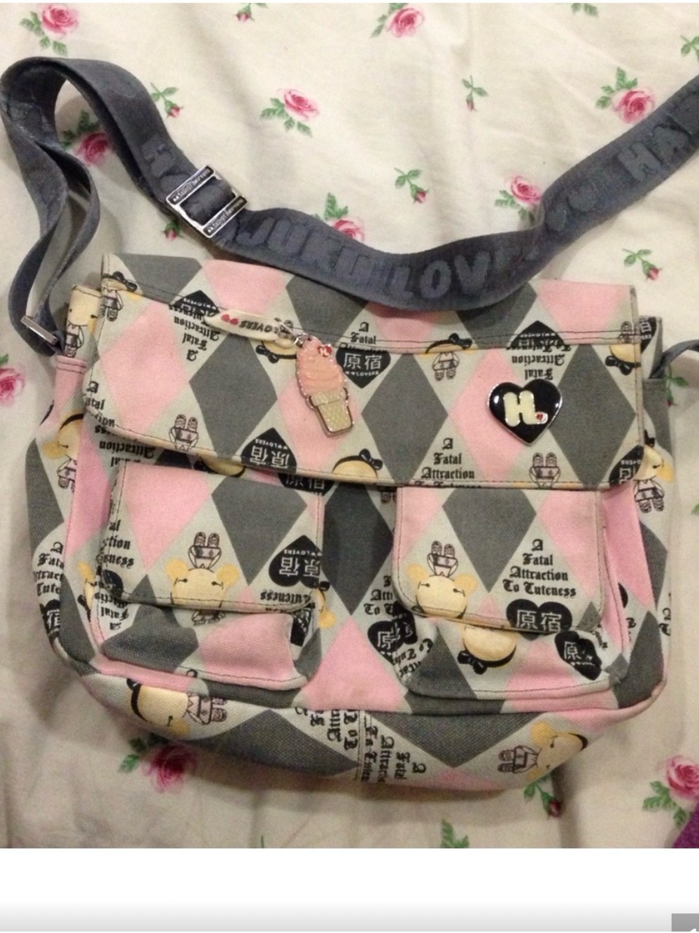 Harajuku Lovers Pink & Gray Patterned Crossbody Shoulder Bag